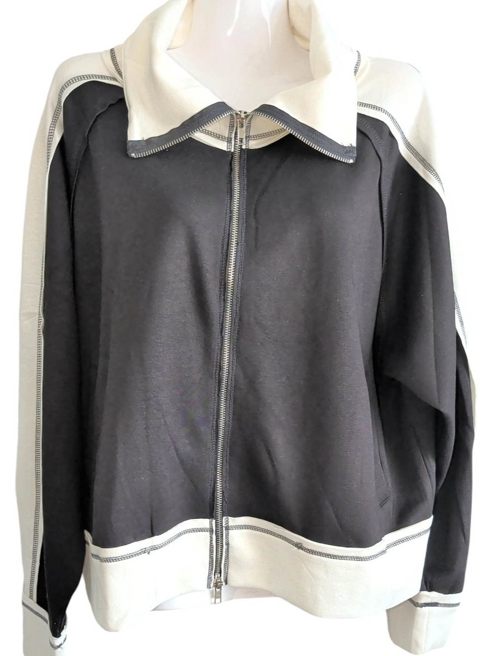 white birch Black and Cream Zip-Front Bomber Jacket